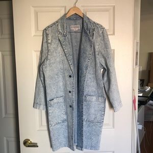 Steer Brand Acid Washed Collared Duster Denim Jacket (Thrifted) | Size M